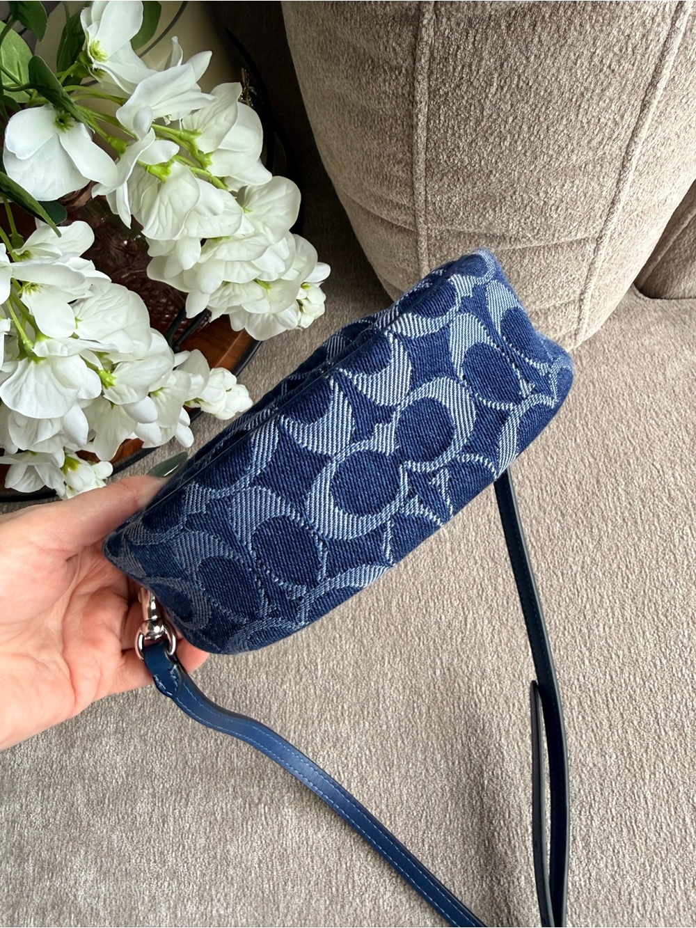 Coach Denim Signature Jonie Mini Crescent Shoulder Bag in Blue NWOT - Picture 5 of 7